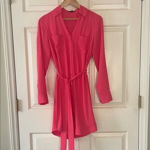 Express barbiecore Long Sleeve flowing shirt Dress Belted xs Pink Casual lined